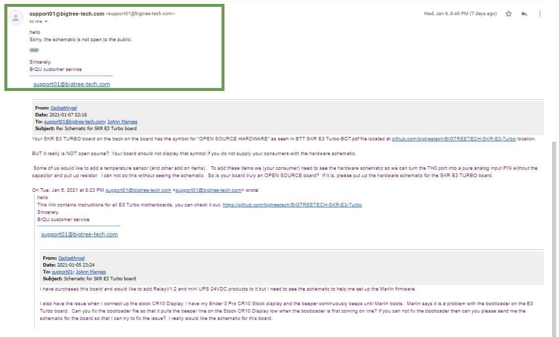 Response for BIGTREETECH for schematic