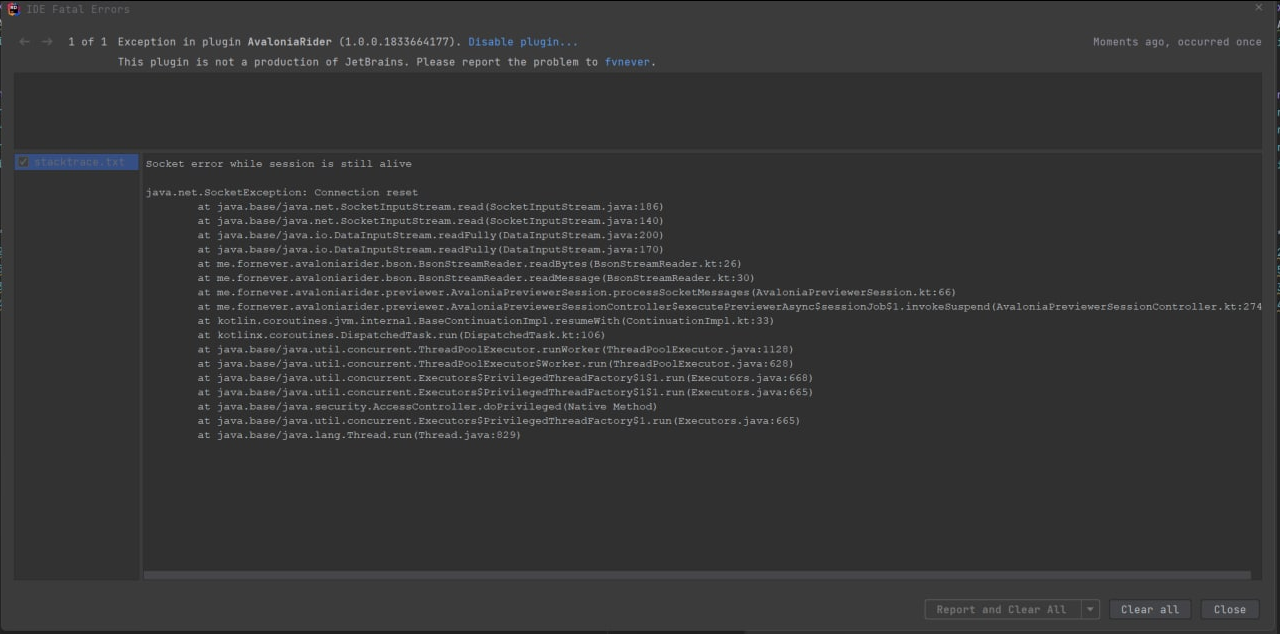 Crash previewer · Issue #190 · ForNeVeR/AvaloniaRider · GitHub