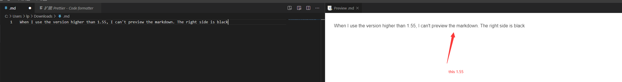 I can't preview markdown when using version higher than 1.55 · Issue ...