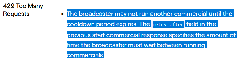 Start Commercial indicates multiple status codes for the same error ...