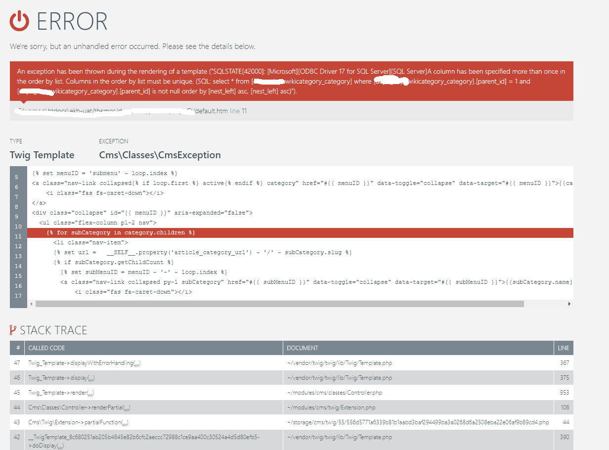 [NestedTree][SQLServer] A column has been specified more than once in the order by list. Columns