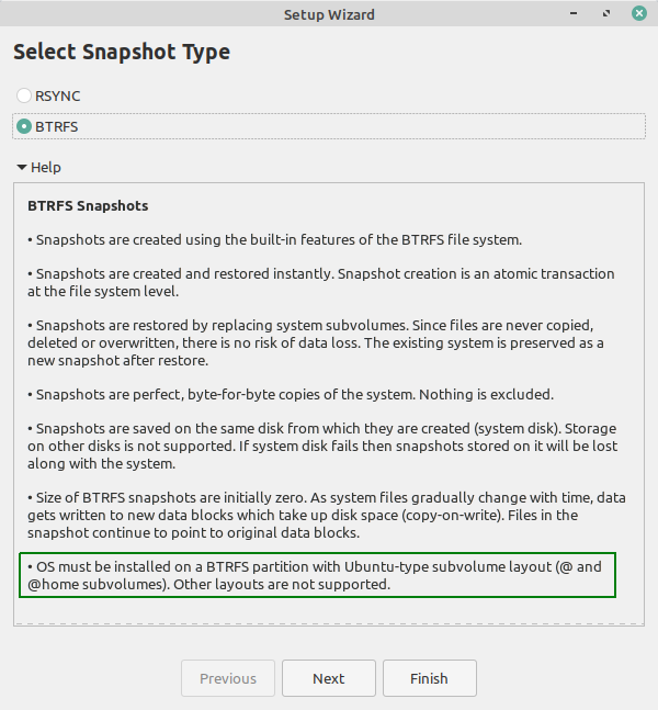 Snapshots - don't offer BTRFS if the OS is not installed on a BTRFS ...