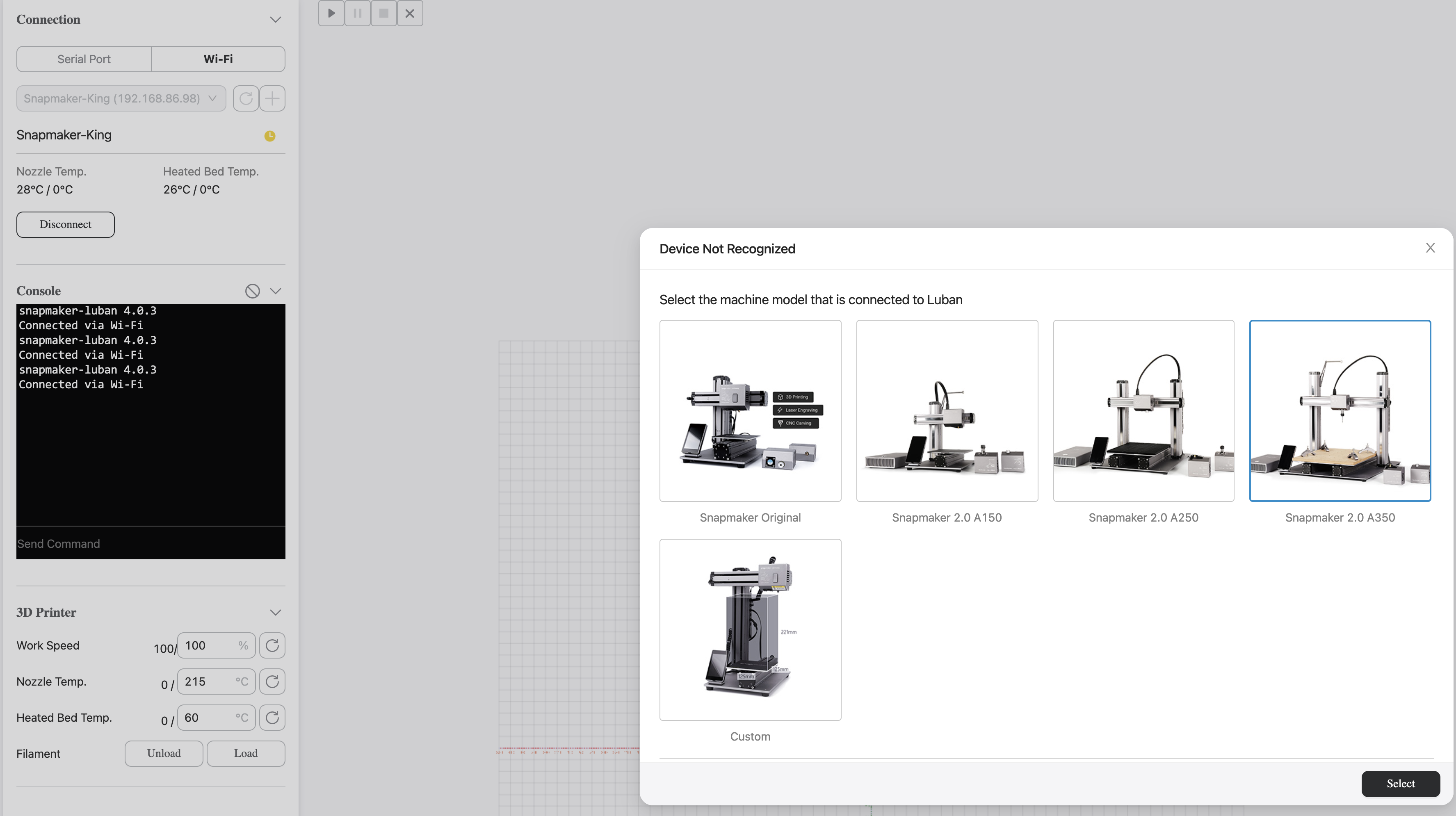 Bug: A350 no longer recognized · Issue #1334 · Snapmaker/Luban · GitHub