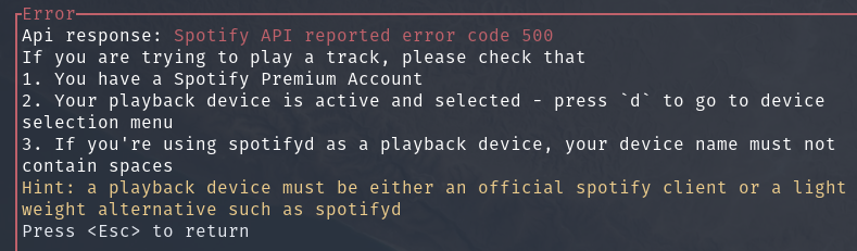 Spotify API reported error code 500 but still playing · Issue #1006 ...