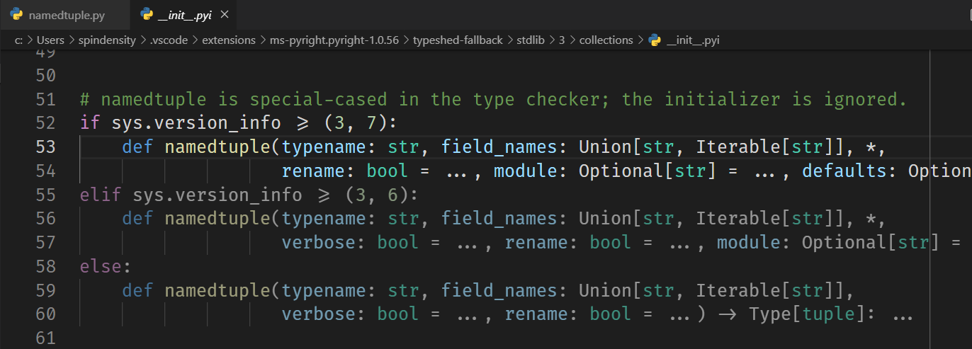 Can't resolve namedtuple parameters · Issue #212 · microsoft/pyright ...