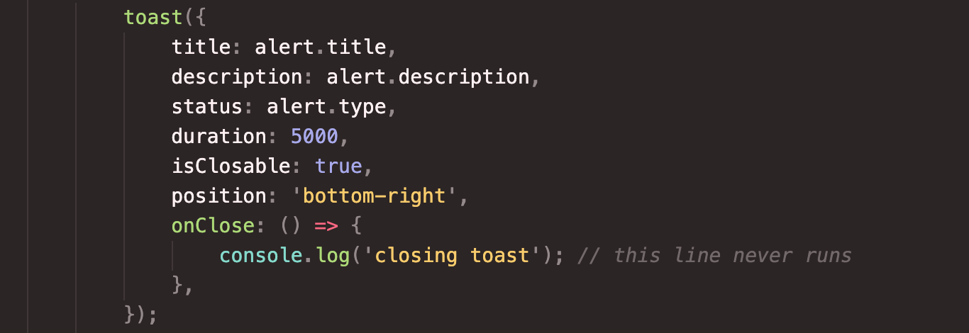 [useToast hook] onClose callback doesn't work · Issue #666 · chakra-ui ...