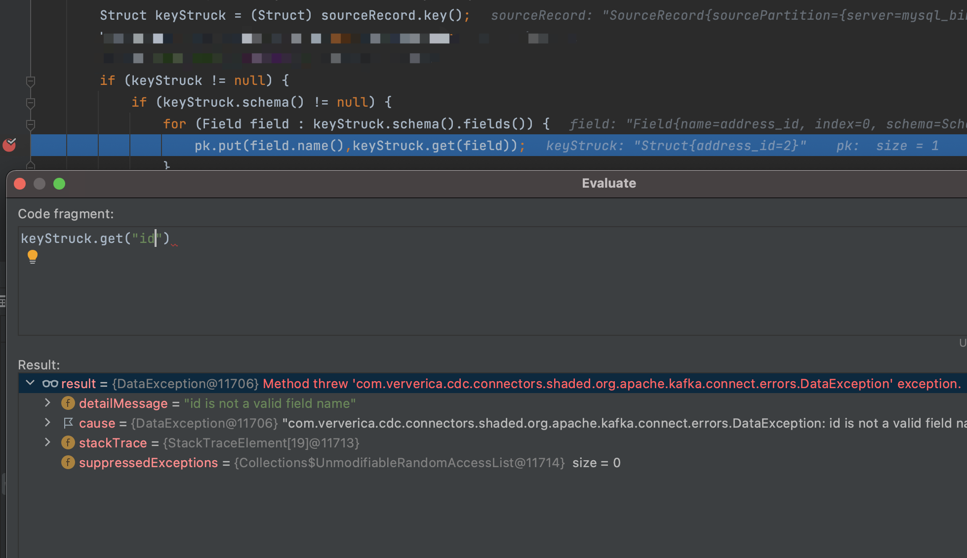 org.apache.kafka.connect.errors.DataException `PrimaryKey` is not a