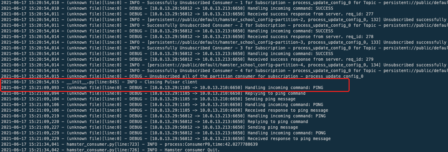 Python client would wait broker's PING command so that close() even ...