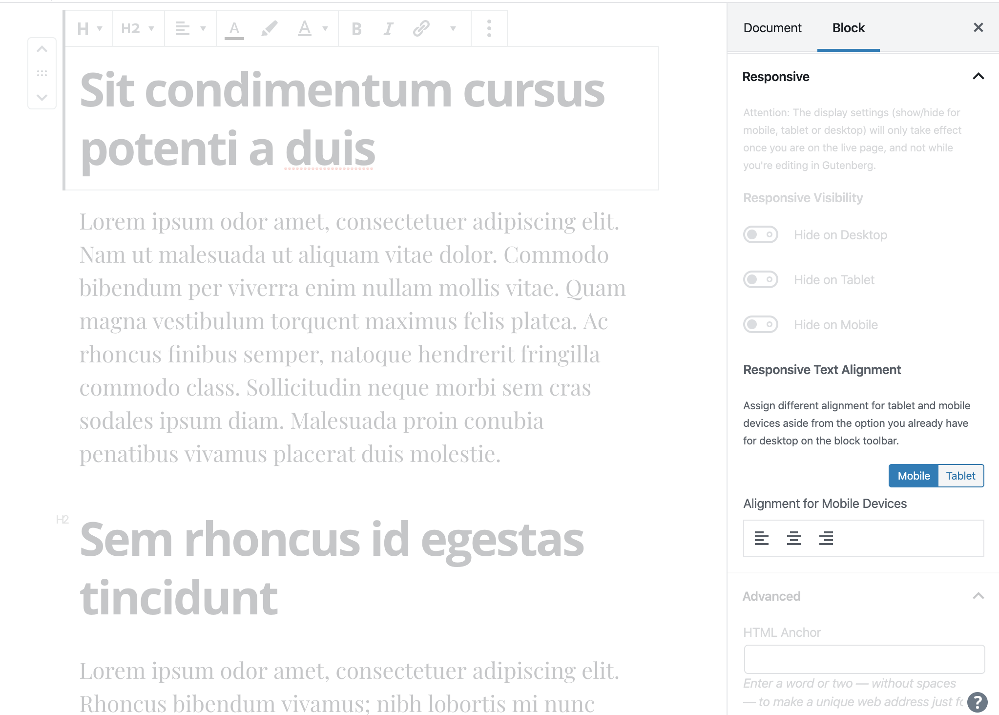 Add Gutenberg Block Responsive Text Alignment for Tablet and Mobile Devices