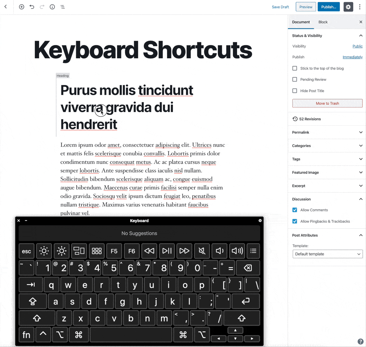Heading and alignment keyboard shortcuts