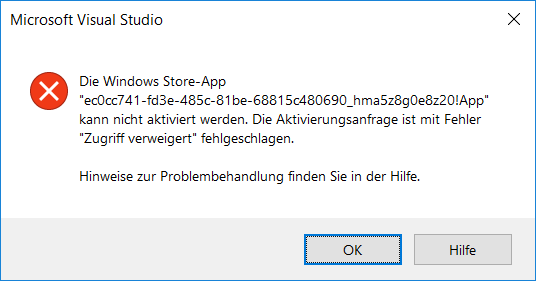 UWP error when starting from blank project: The Windows store app ...