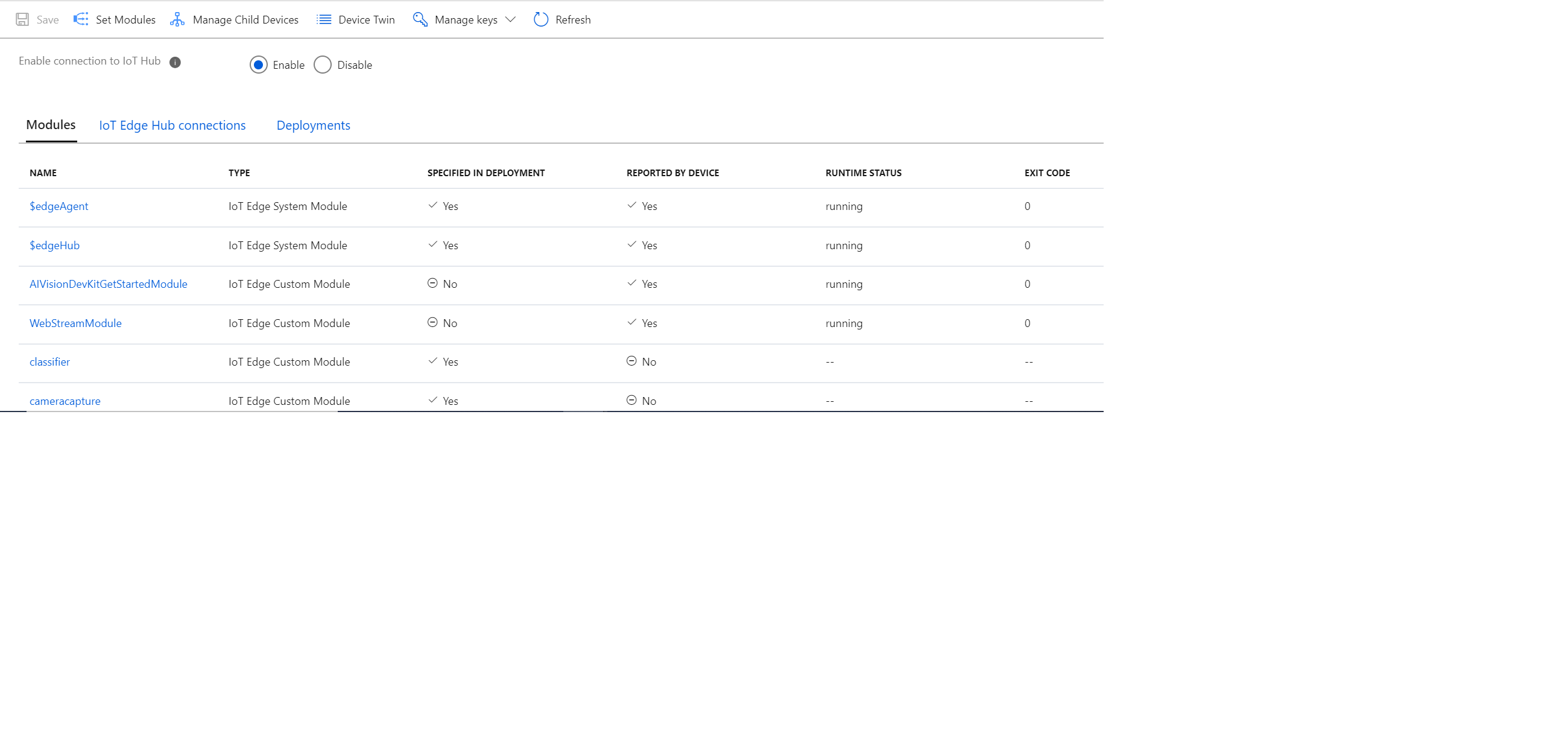 Solution pushed and deployed, but modules Not Running on Device ...