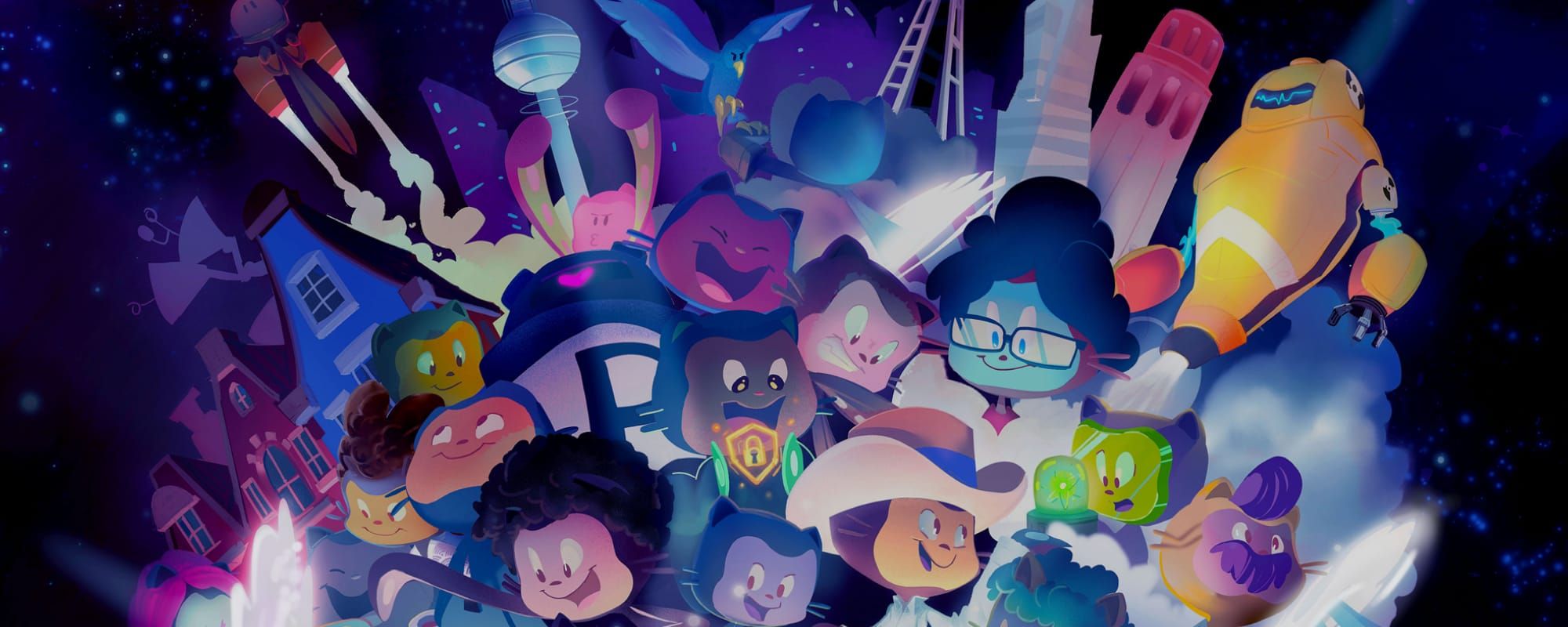 An illustration showing a variety of differently themed Octocats.