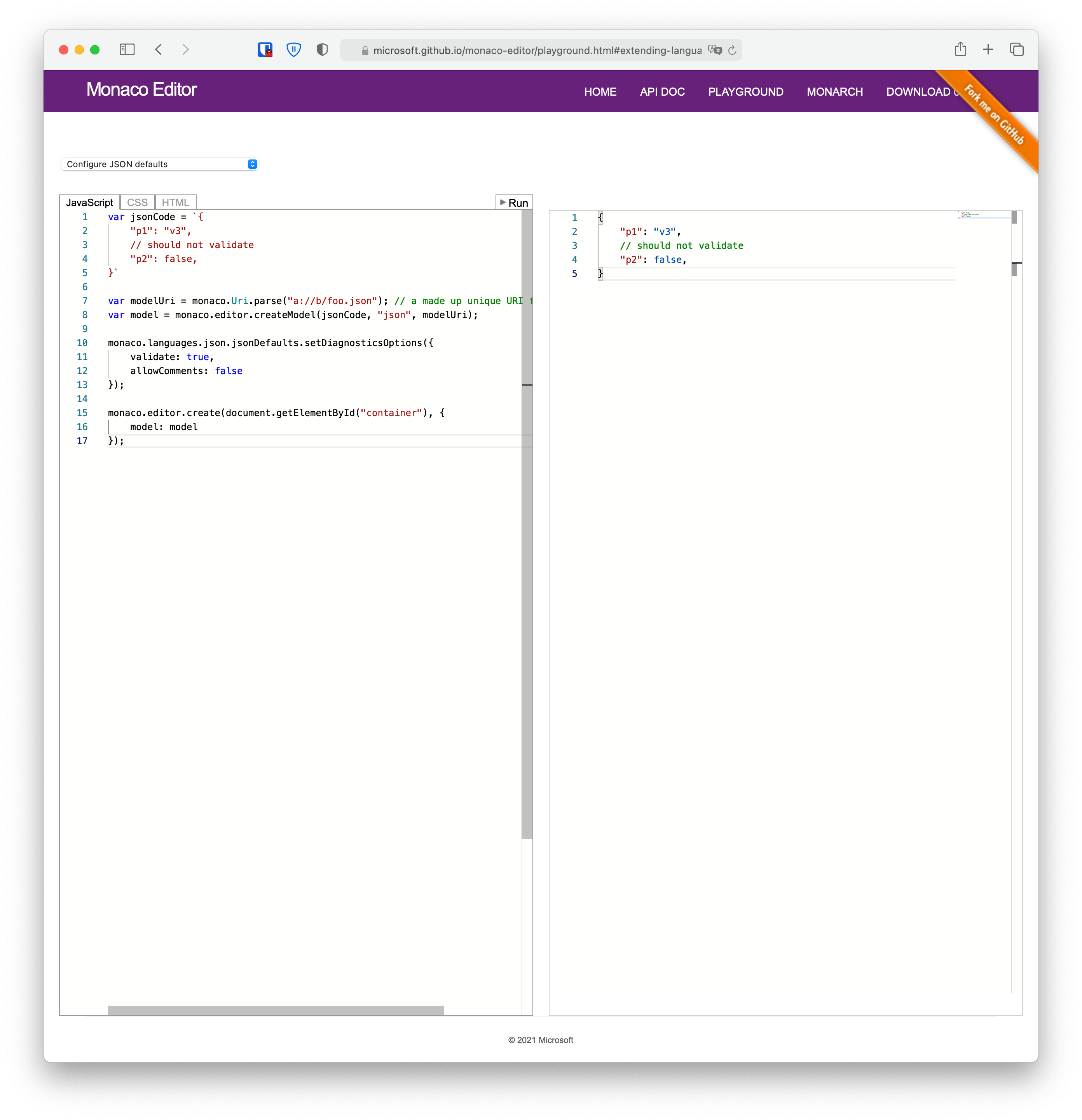 Monaco validates invalid JSON as valid and allowComments has no effect ...