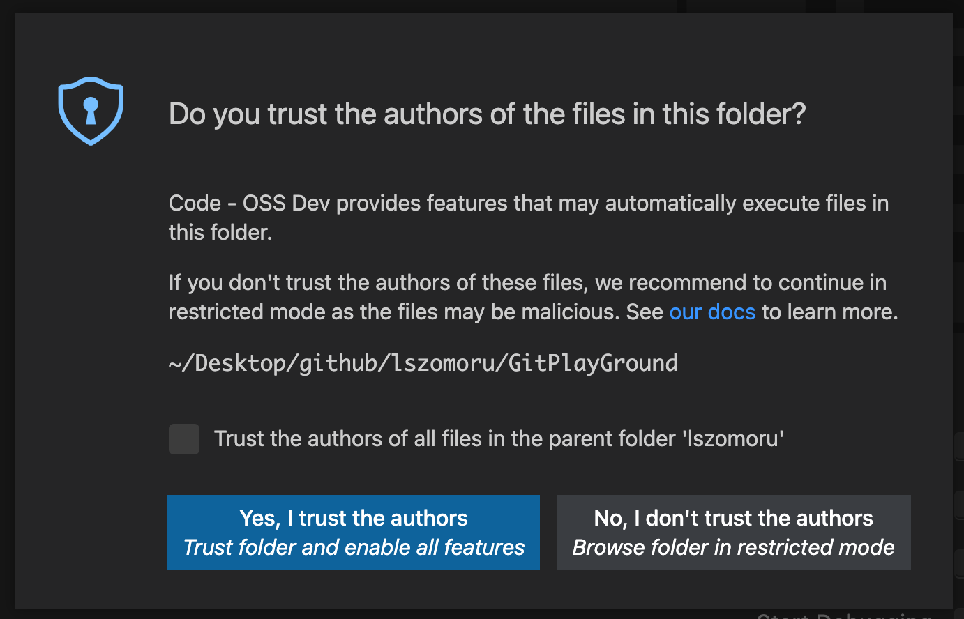modal workspace trust dialog buttons feel out of balance · Issue
