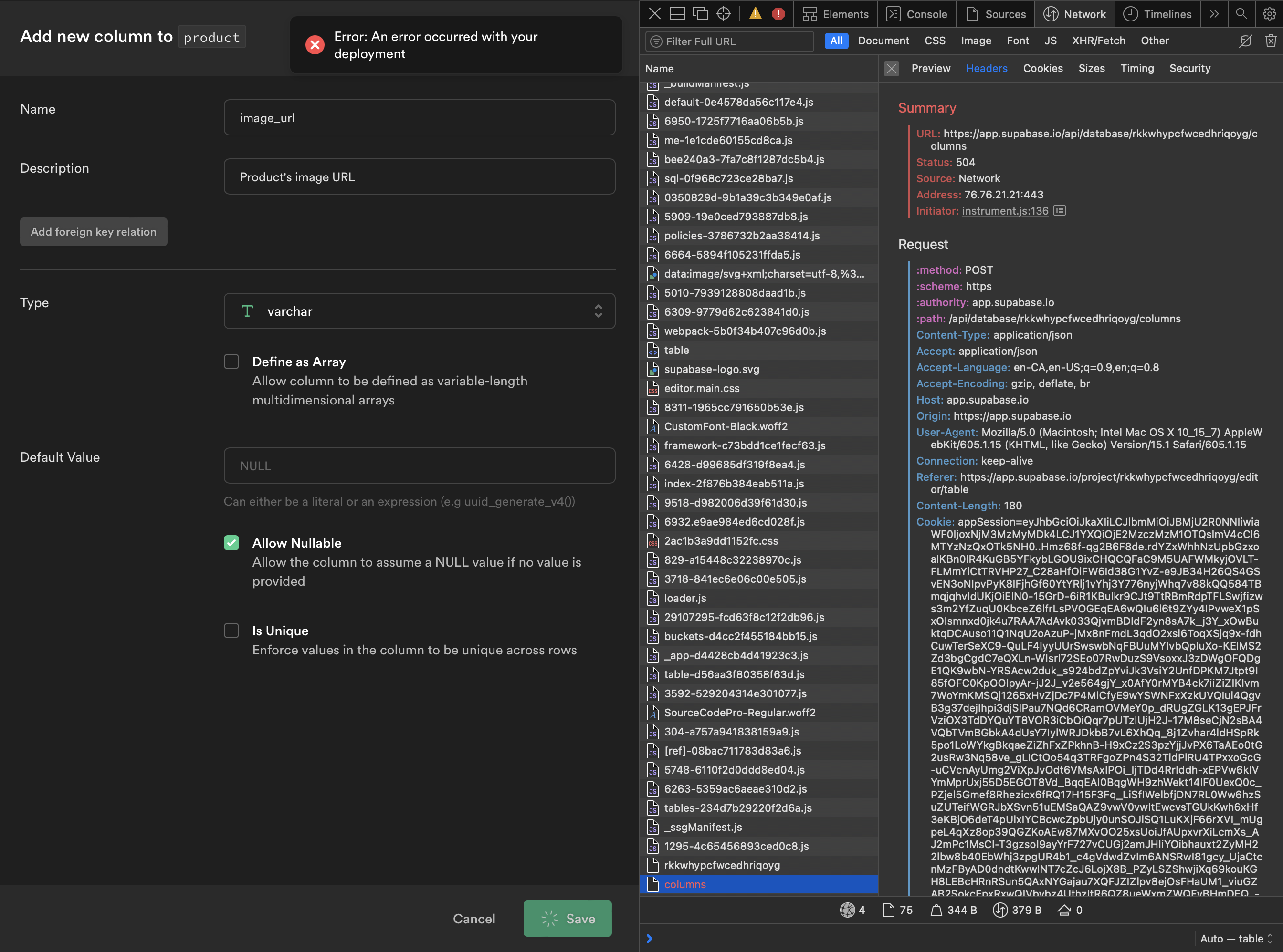 504 When trying to add a new column to an existed table · Issue #3959 ...