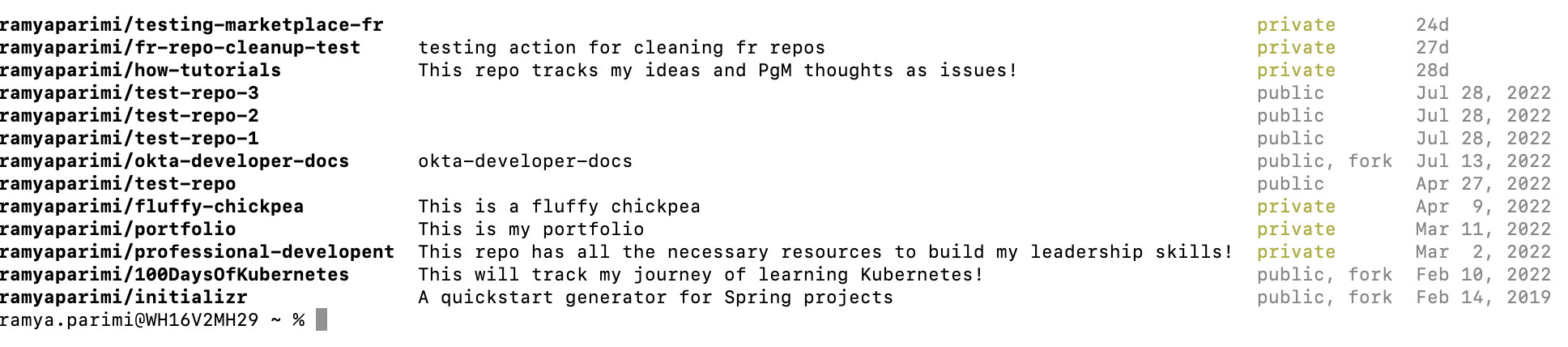 list of repos in org