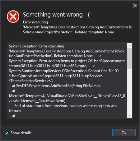 Can't create new files using Windows Template Studio after renaming the ...