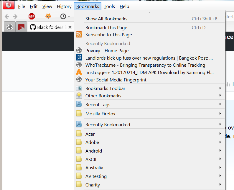 Black folders in bookmarks sidebar · Issue 535 · BrowserWorks/Waterfox