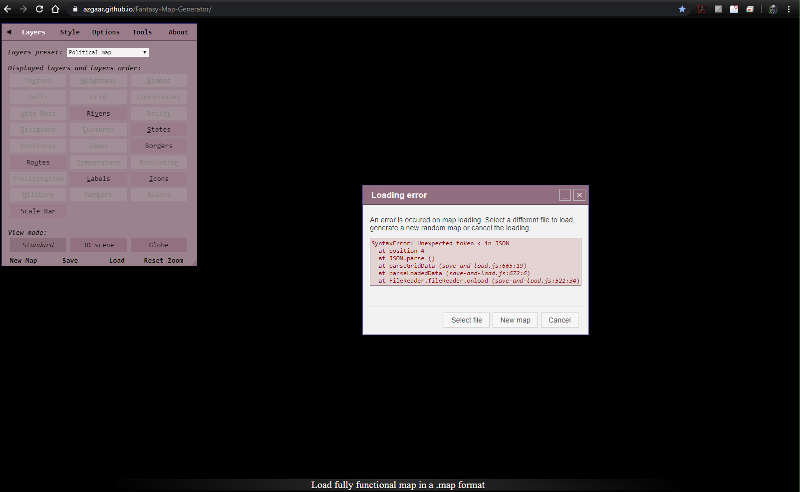 Cannot load saved maps · Issue #448 · Azgaar/Fantasy-Map-Generator · GitHub
