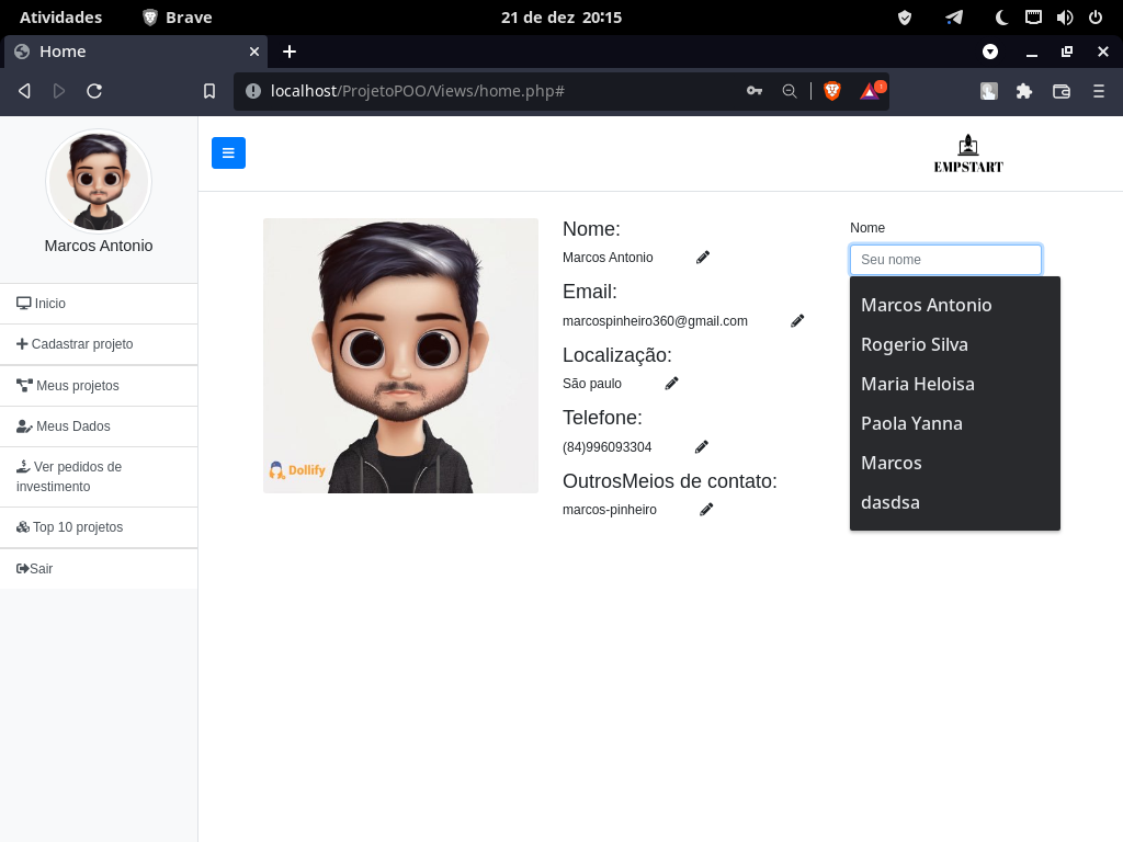 GitHub - Marcos-Antonio1/EmpStart: Sistema de divulgação e investimento ...