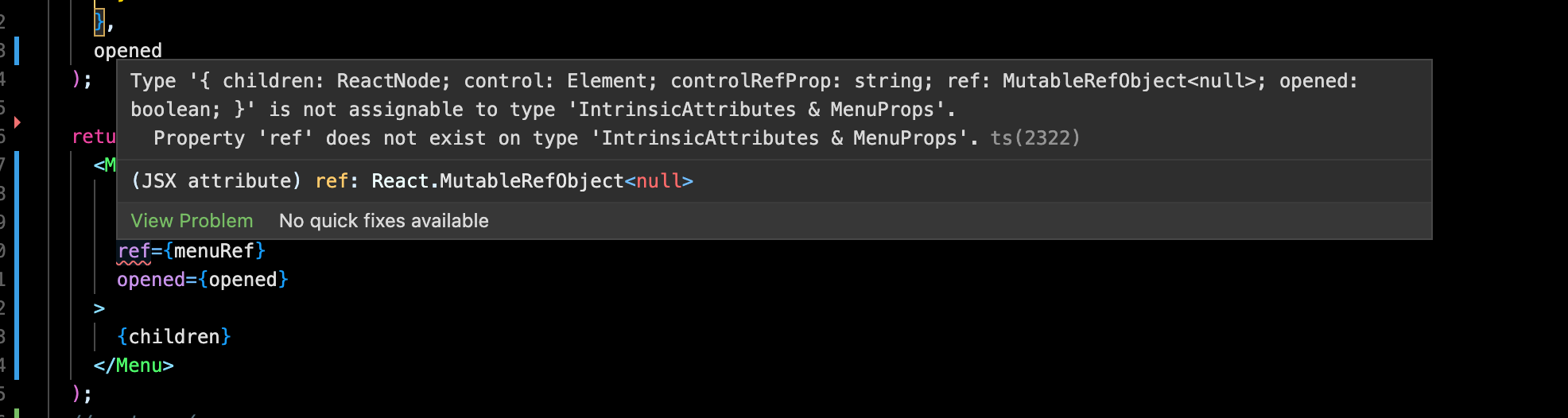 Ref proptype on Menu component not found in Typescript definition ...