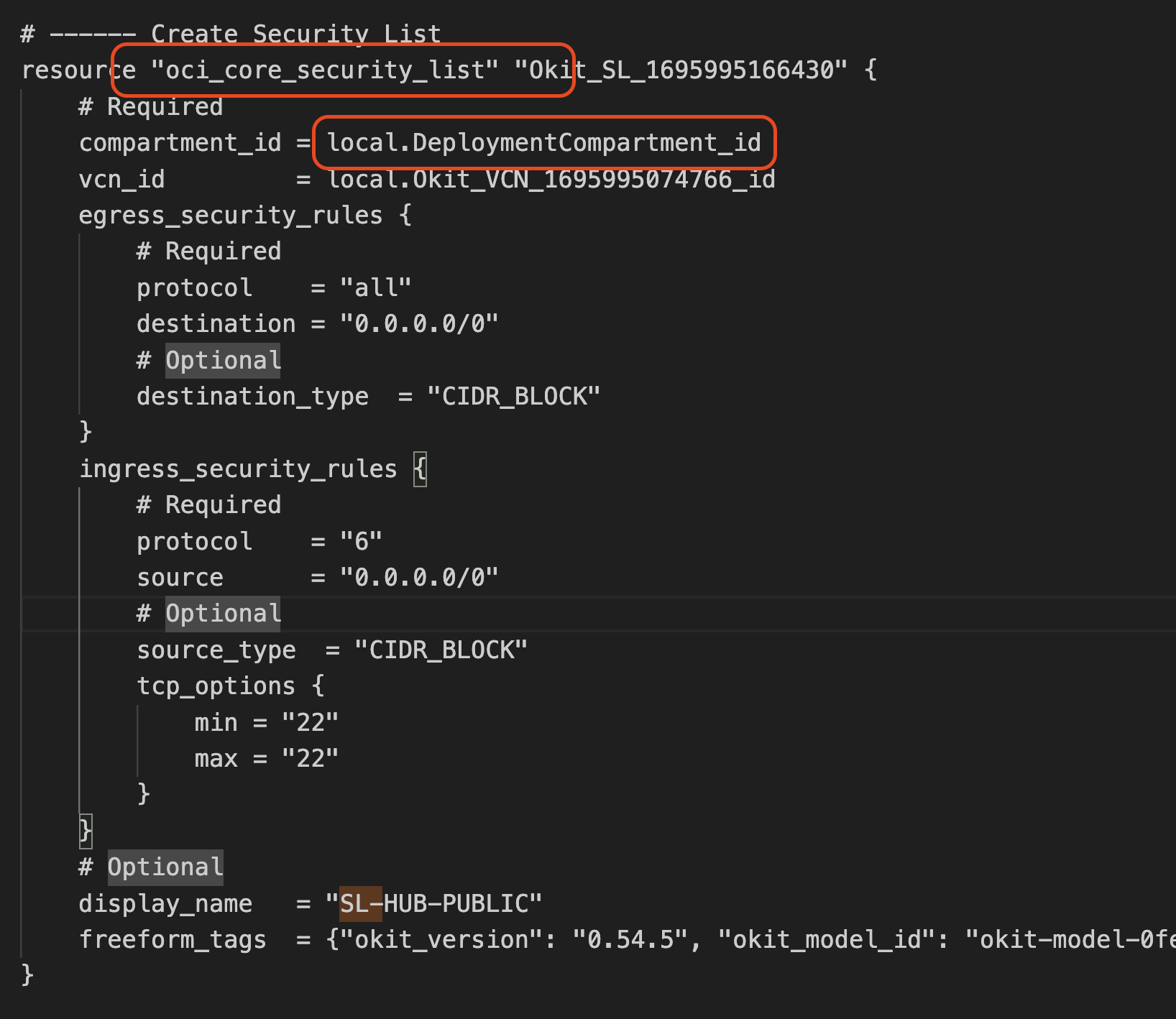 Generated terraform codes create VCN resources (eg Route Table) under
