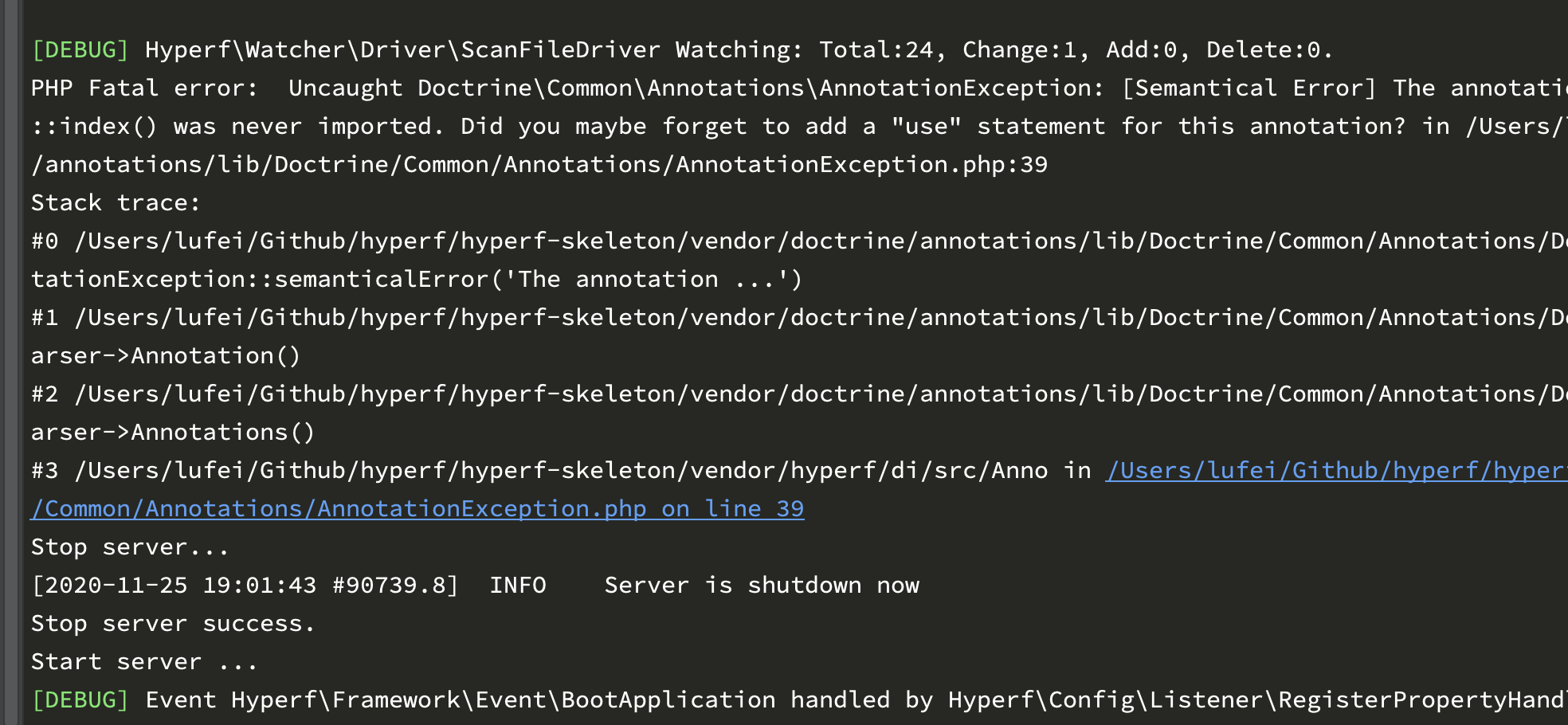 [BUG] hyperf/watch 组件未处理配置ignore_annotations导致报错 · Issue #2873 · hyperf ...