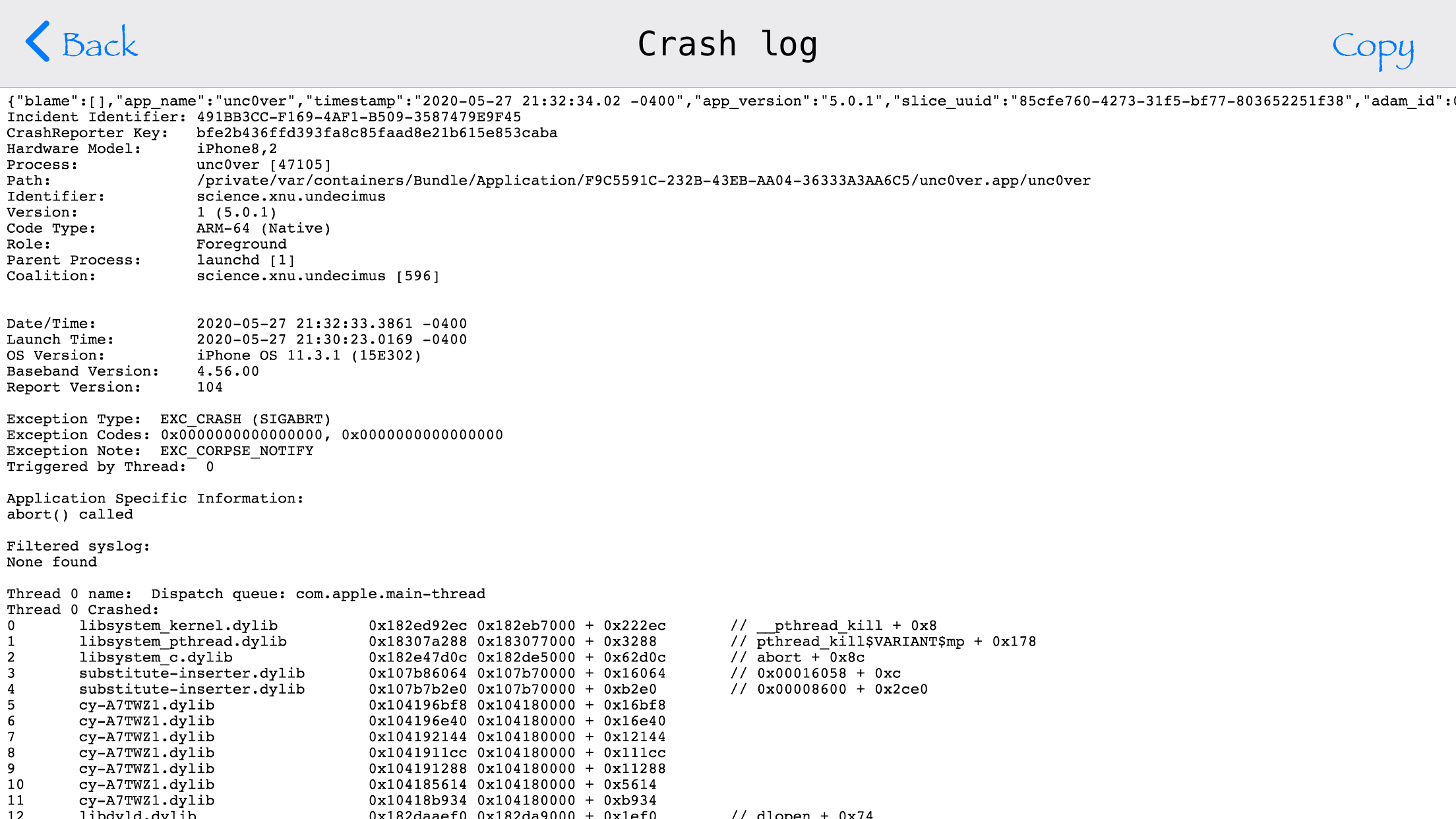 iOS 11.3.1 iPhone 6s+ · Issue #2025 · pwn20wndstuff/Undecimus · GitHub