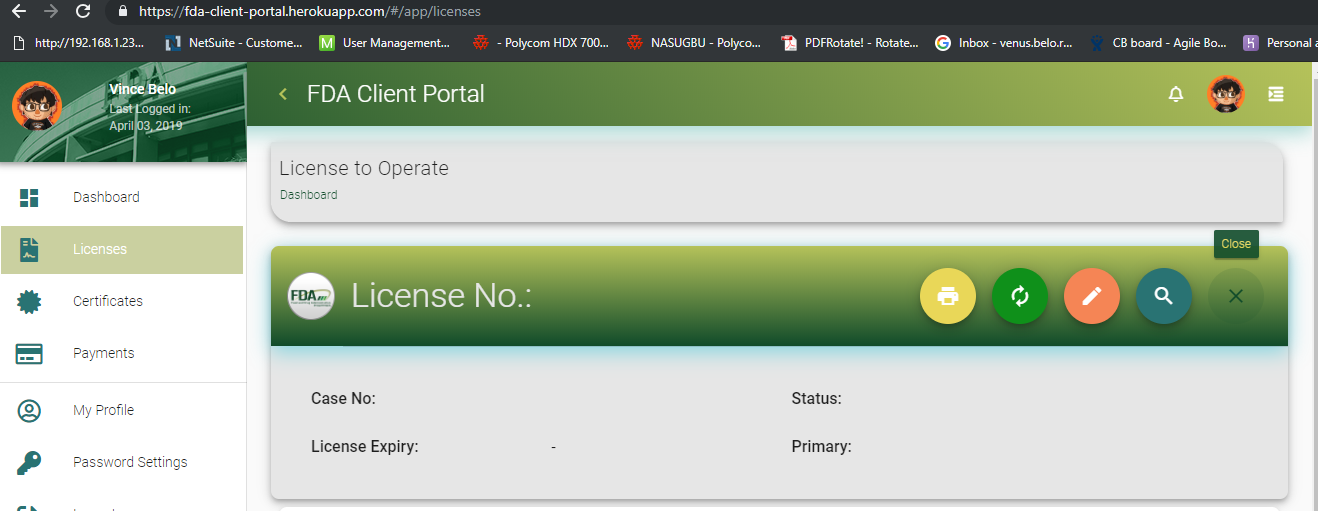Major - RENEWAL, PRINT, VARIATION and VIEW FULL LICENSE button should ...