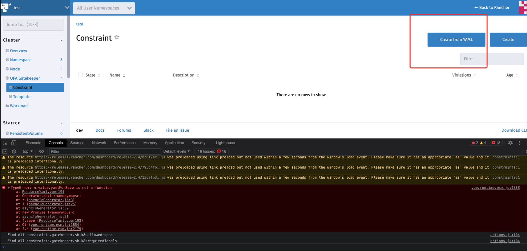 [release2.4] create gatekeeper constraint through yaml throw js error · Issue 3431 · rancher