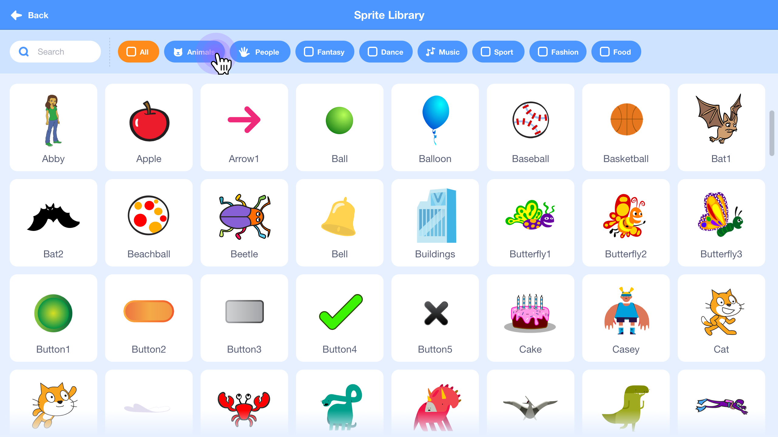 click filter on animals