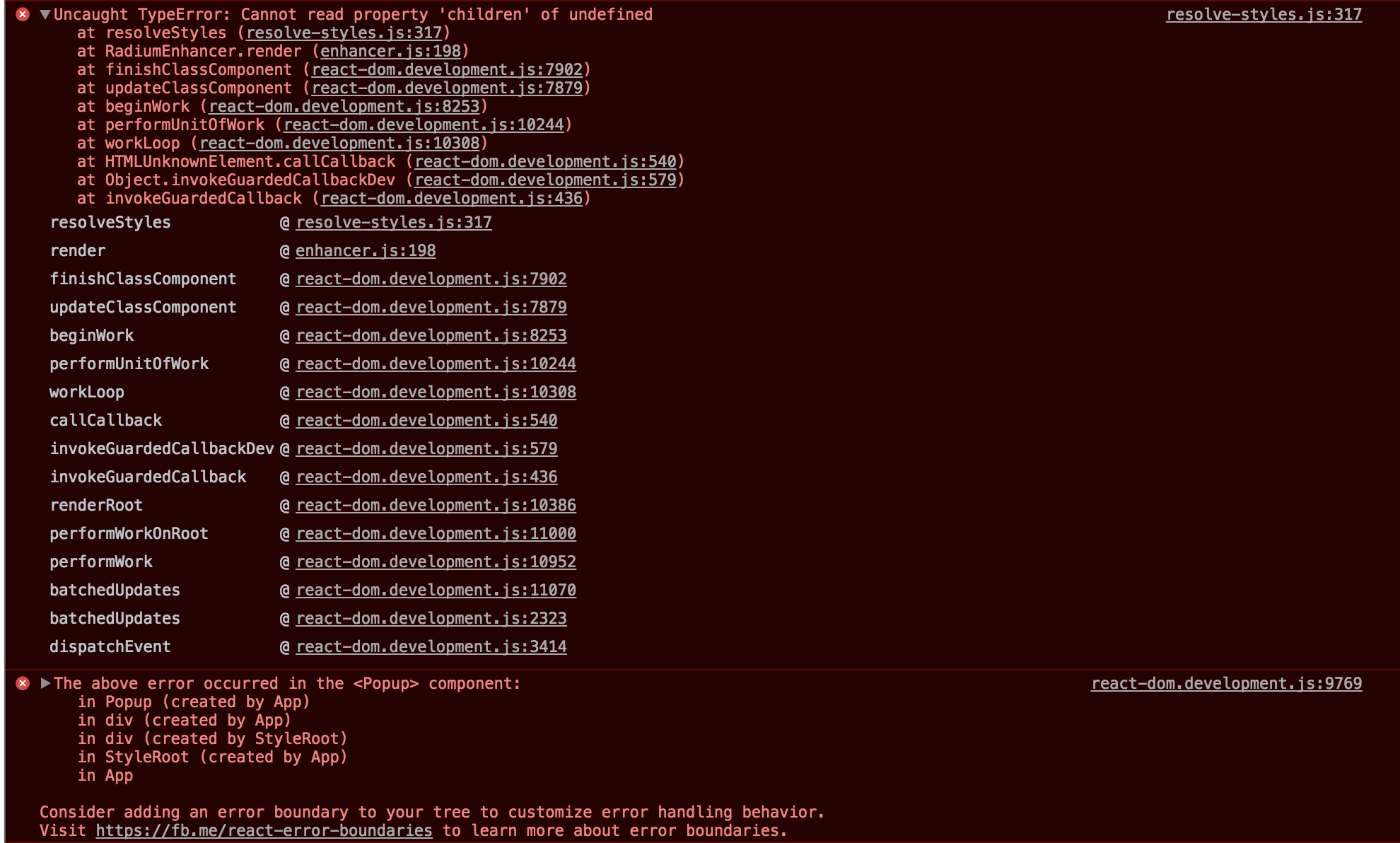 Bug: Cannot read property 'children' with rendered children array ...