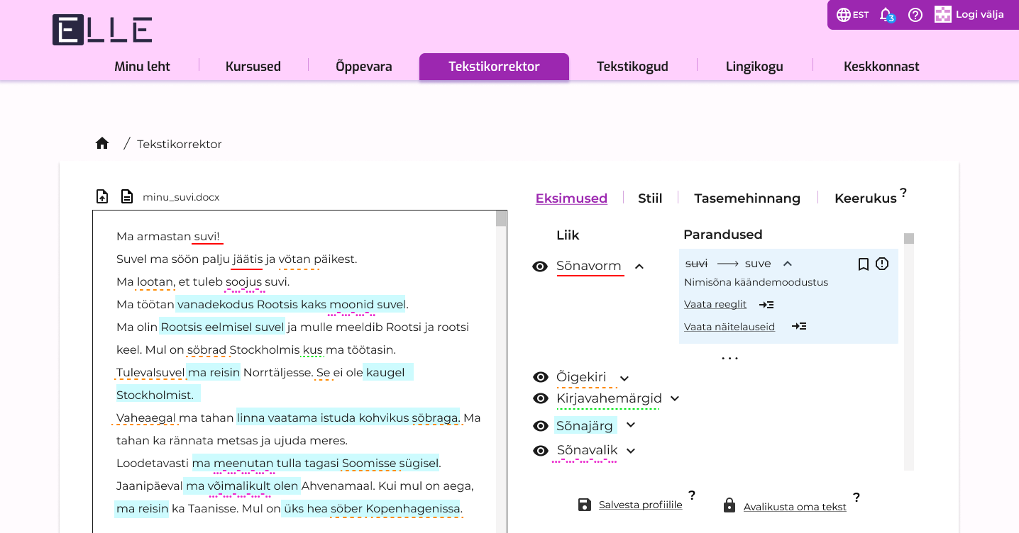 High-fidelity prototype for text correction screen