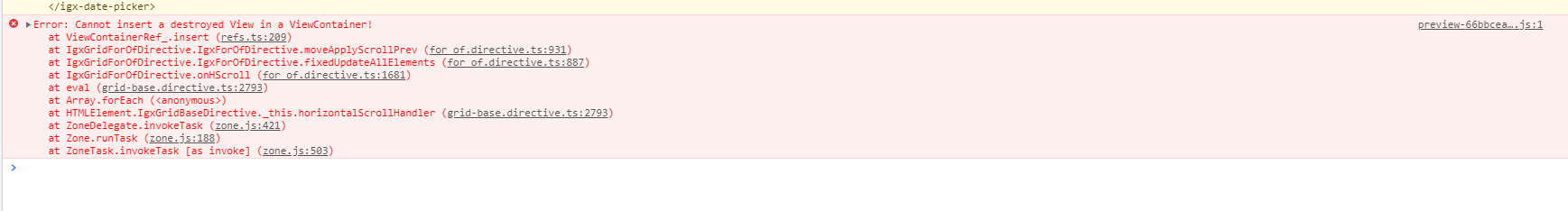 When you try to add new row in a grid with horizontal scroll an error ...