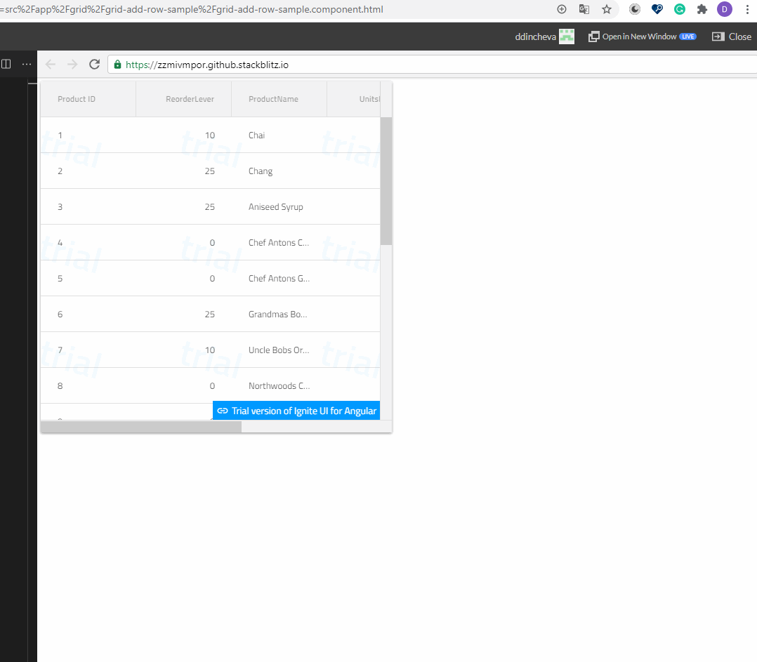 When you try to add new row in a grid with horizontal scroll an error
