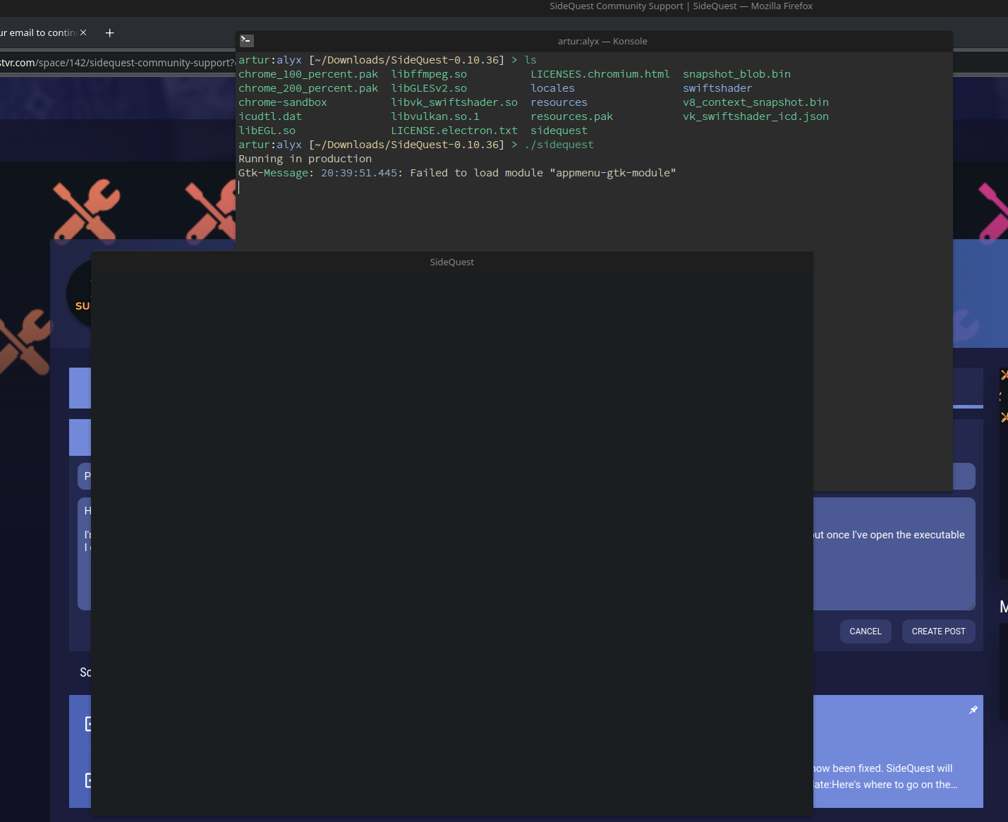 SideQuest on Plasma Wayland only shows a blank screen · Issue 208