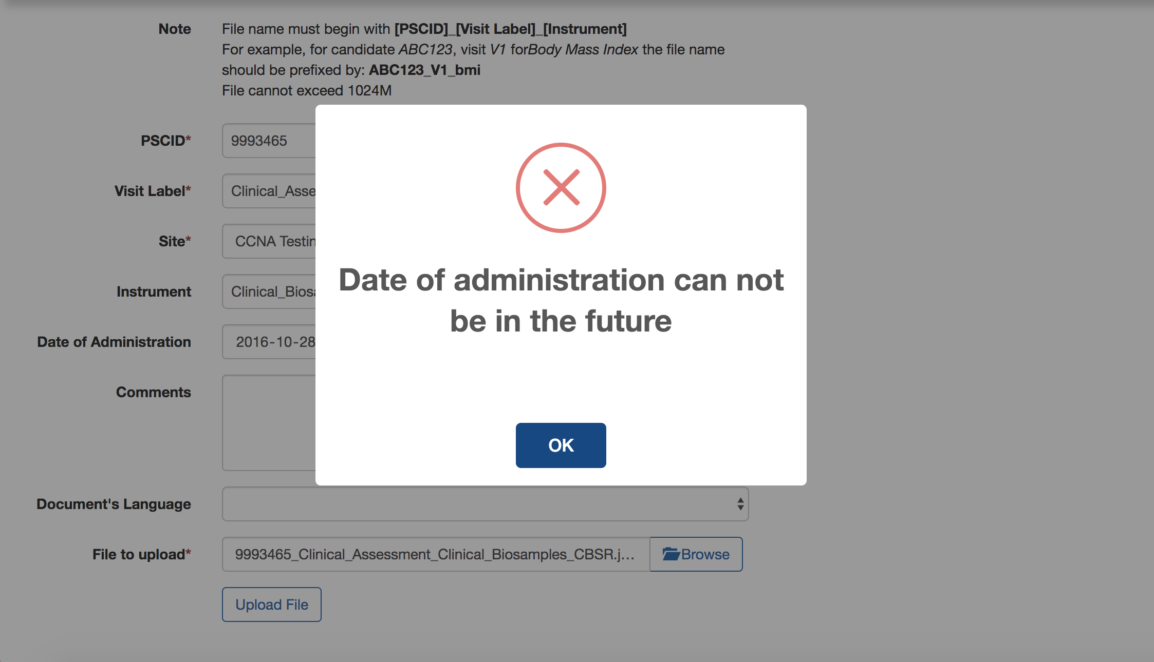 [Media] Bug with date of administration: error message says date is in ...