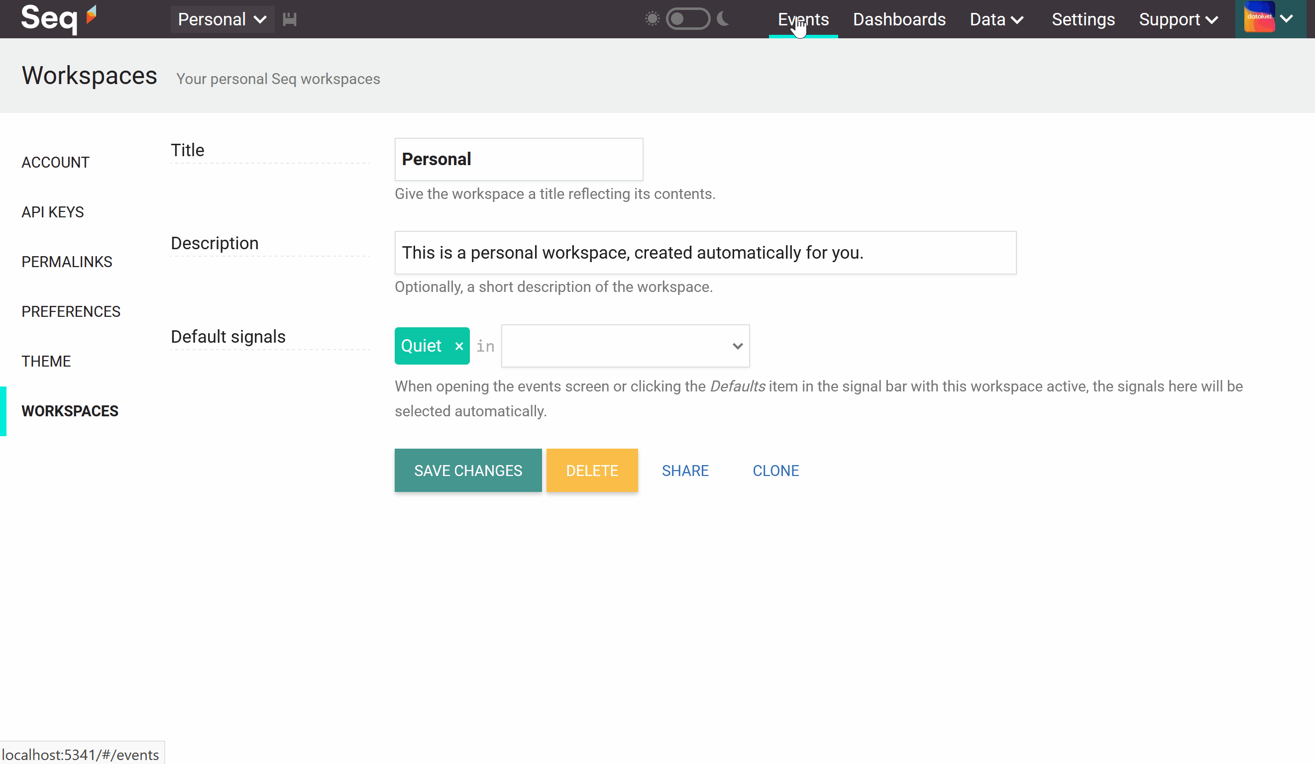 Support default signals in workspaces · Issue 770 · datalust/seq