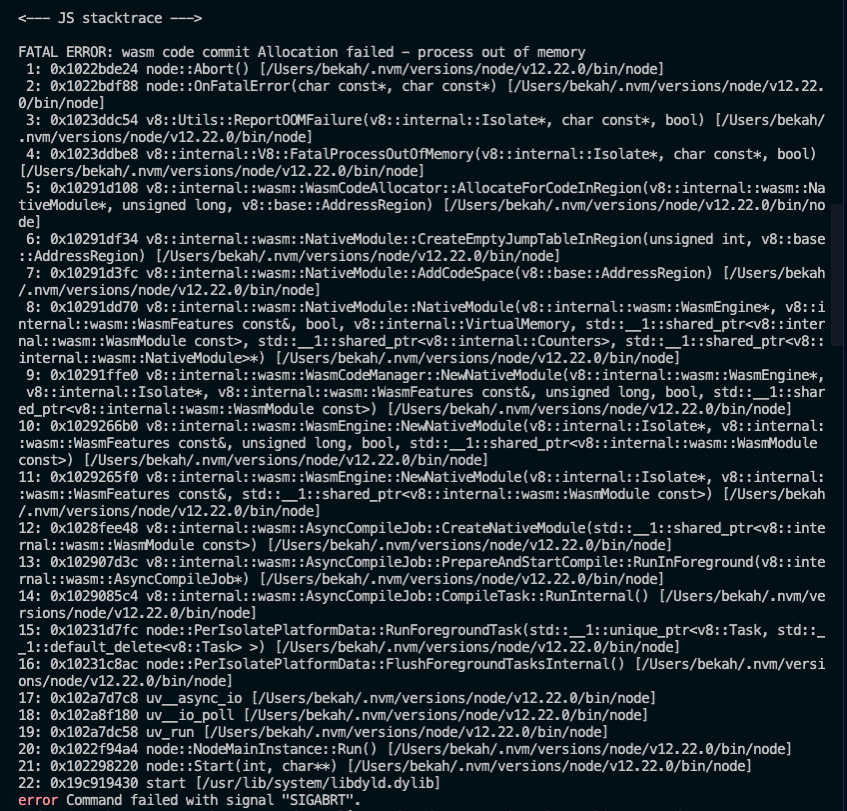 When using node v 12.22.0 w/ M1 error prevents running `yarn dev ...