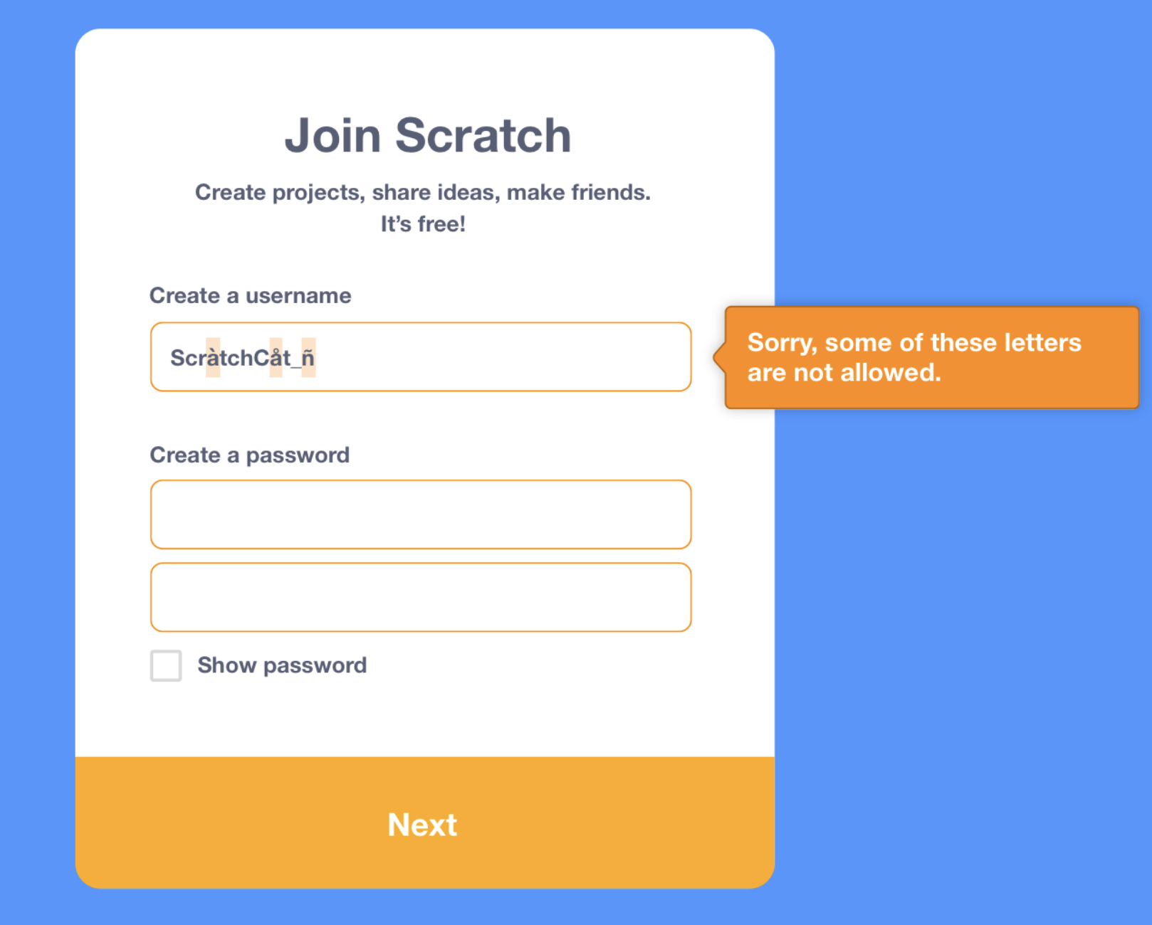 username validation message is hard to understand; need clearer general