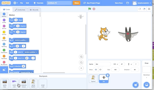 When adding blocks to sprite from backpack, blocks do not initially ...