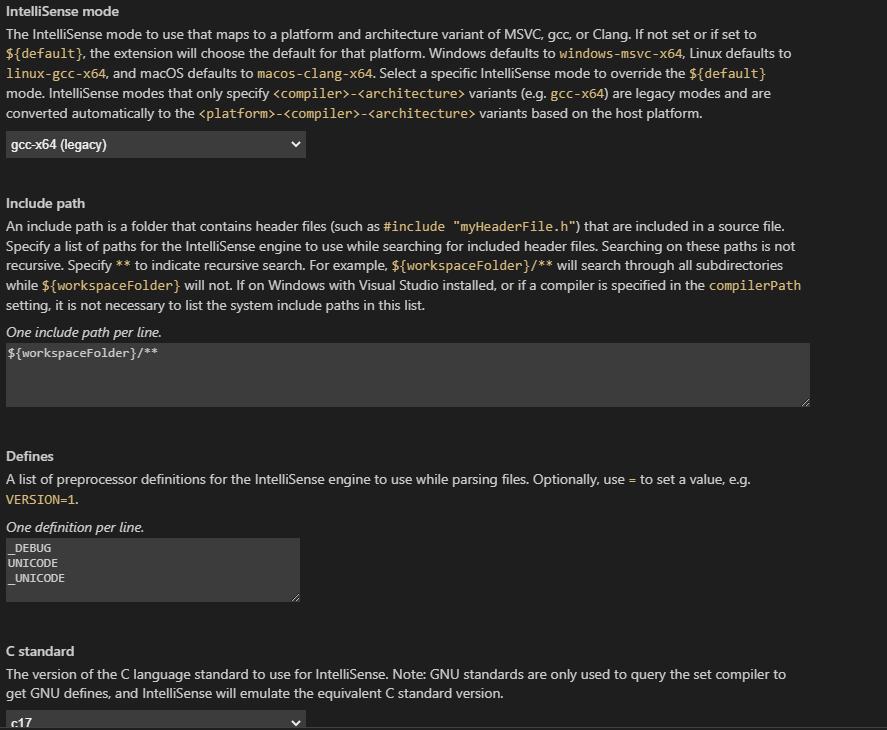C/C++ Intellisense extension features (code completion, lint, etc ...