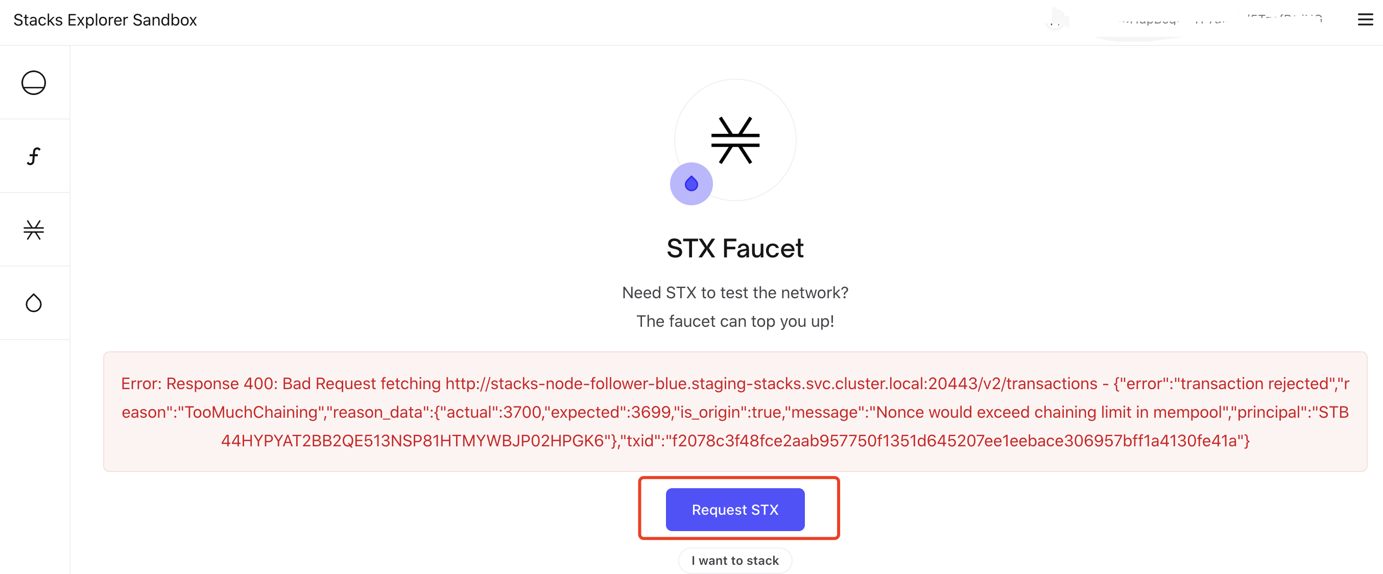 Failed to request STX on testnet. · Issue #432 · hirosystems/explorer ...