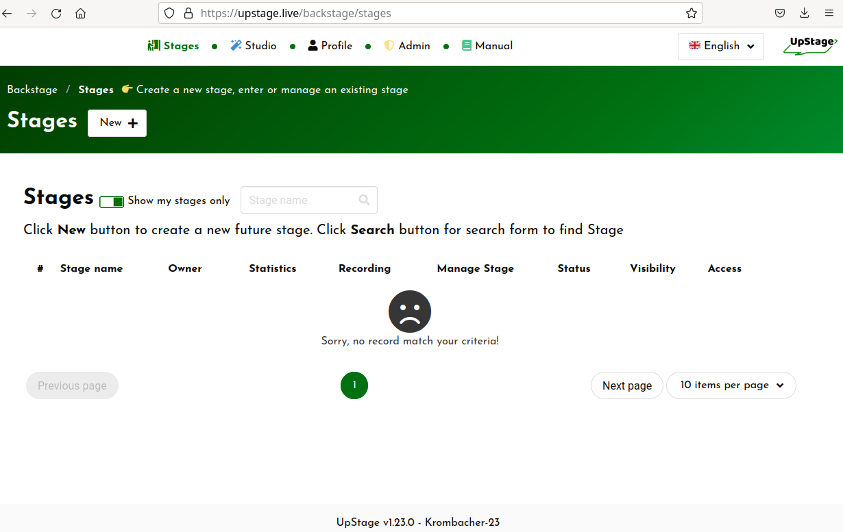 on first log-in, no stages shown in Stages list · Issue #1004 · upstage ...