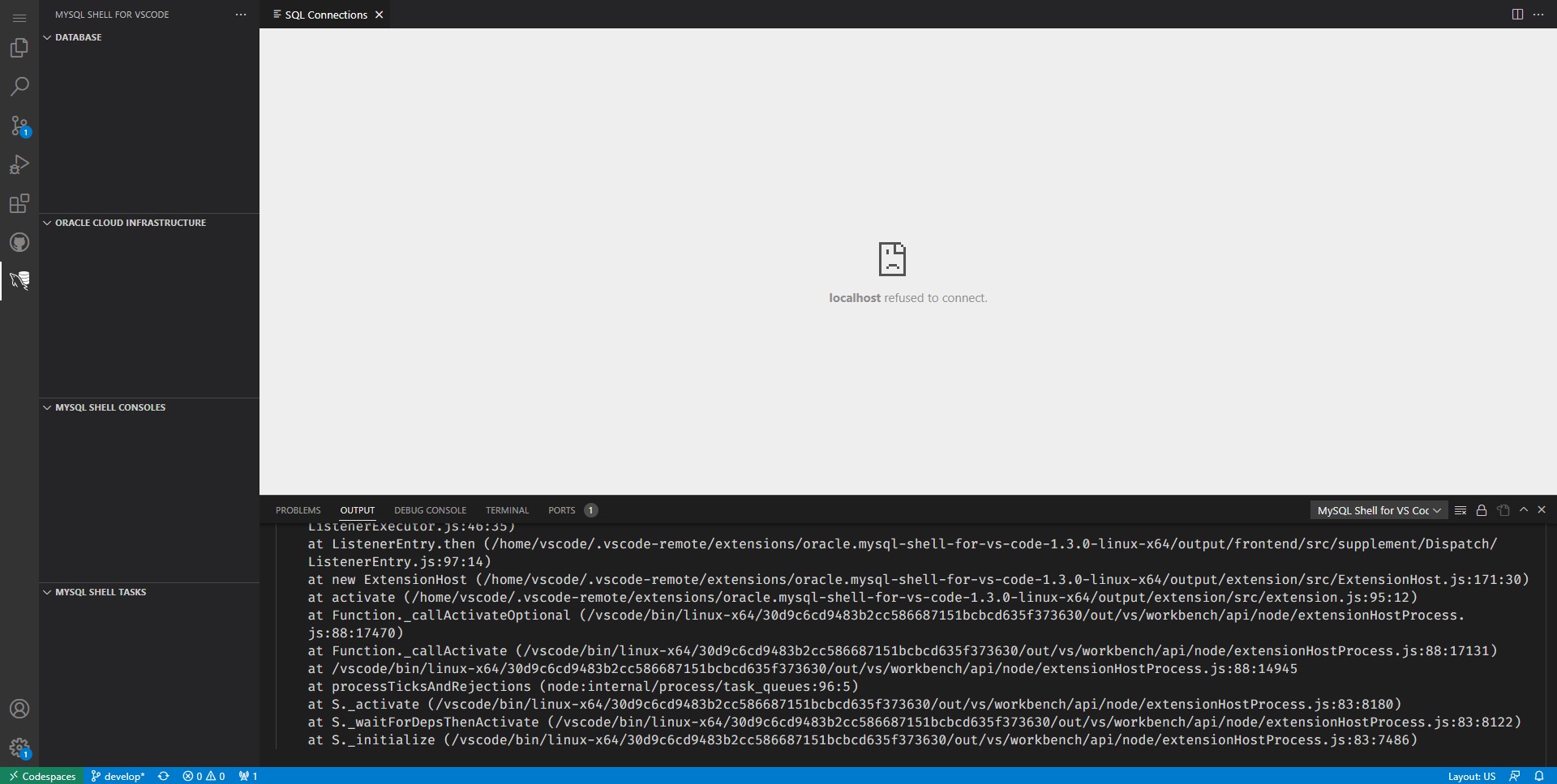 getting error in github codespace editor · Issue #7 · mysql/mysql-shell ...