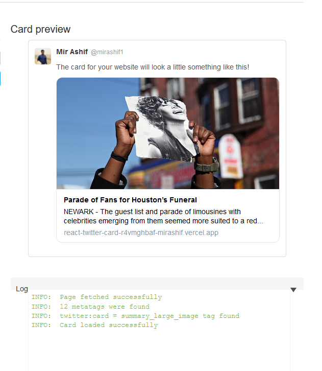 How to use reacthelmet to add twitter card meta tag for dynamic data