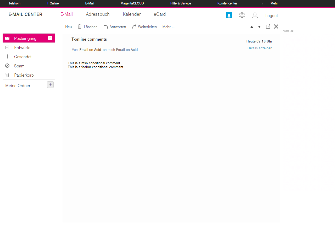 T online de Webmail Renders Conditional Comments Issue 43 