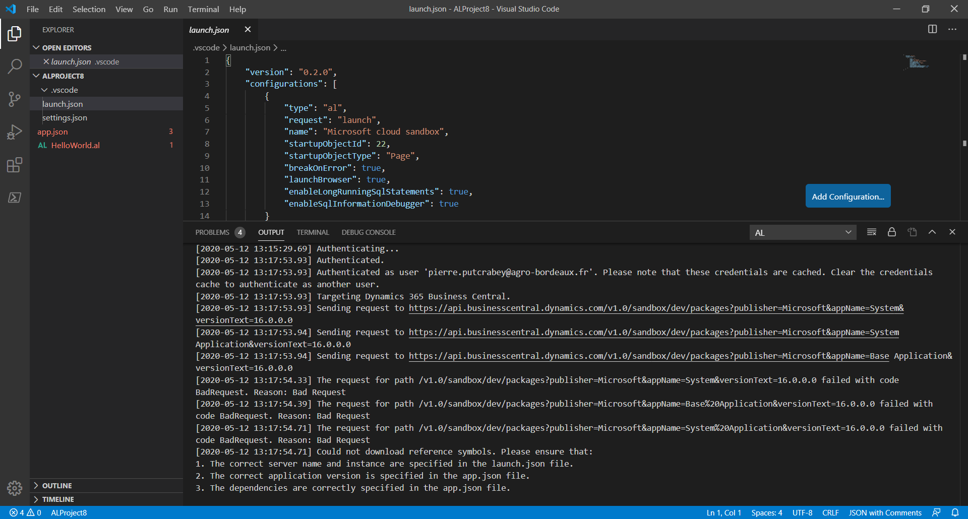 Bad request error with Download Symbols command on VSCode with a demo ...