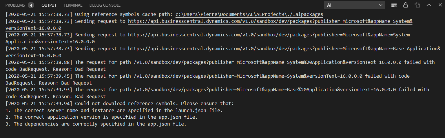 Bad request error with Download Symbols command on VSCode with a demo ...